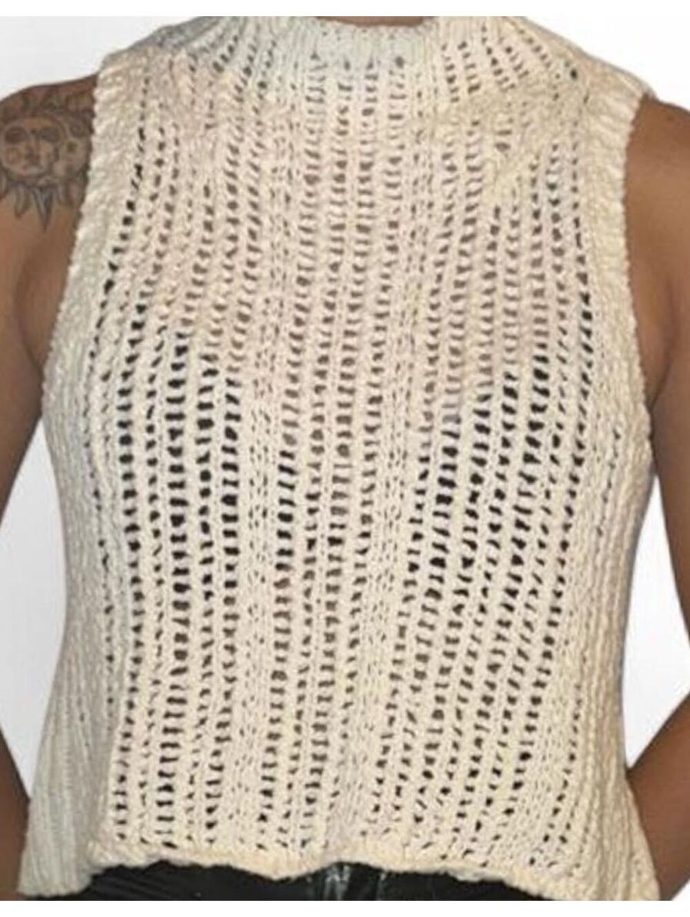 Y2K Hollister Cream Crotchet Layering Mock Neck Knit Sweater Tank Size XS